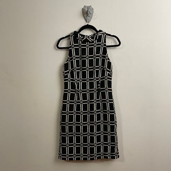 Milly 4 black cream bodycon dress geometric Corpcore business casual turtleneck - Picture 1 of 7